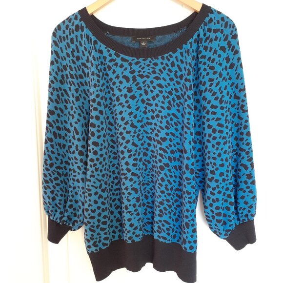 Ann Taylor Leopard Print Raglan Sleeve Sweater Blue Size XL - Picture 9 of 9